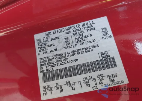 2002 Ford F-150 Lariat/Xl/Xlt from USA, damaged, VIN 1FTRX18L62NA90008